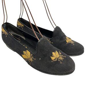 Zalo needlepoint loafers black yellow brown bee round toe womens 7.5 flats shoes